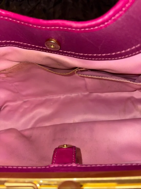 Coach Ergo Magenta Pleated Leather Shoulder Bag with Kiss-Lock Frame - Picture 11 of 14